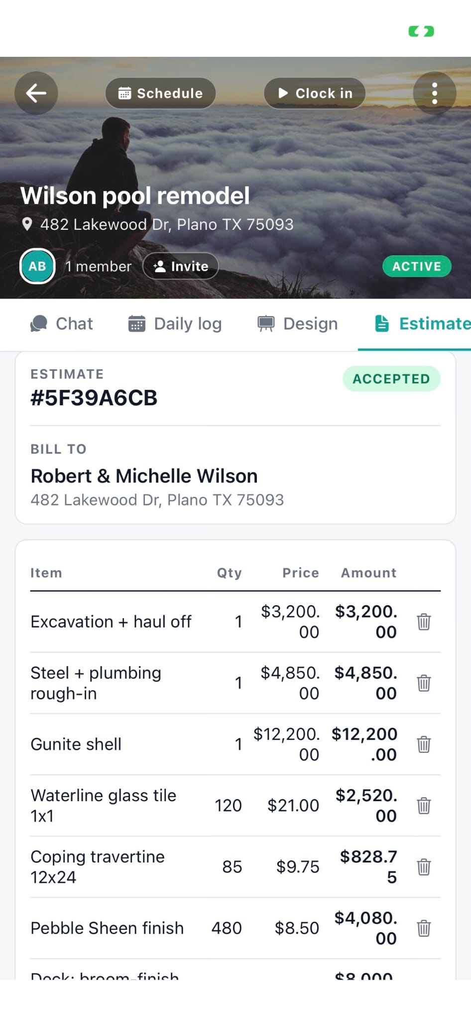 Estimate pre-filled from a job template