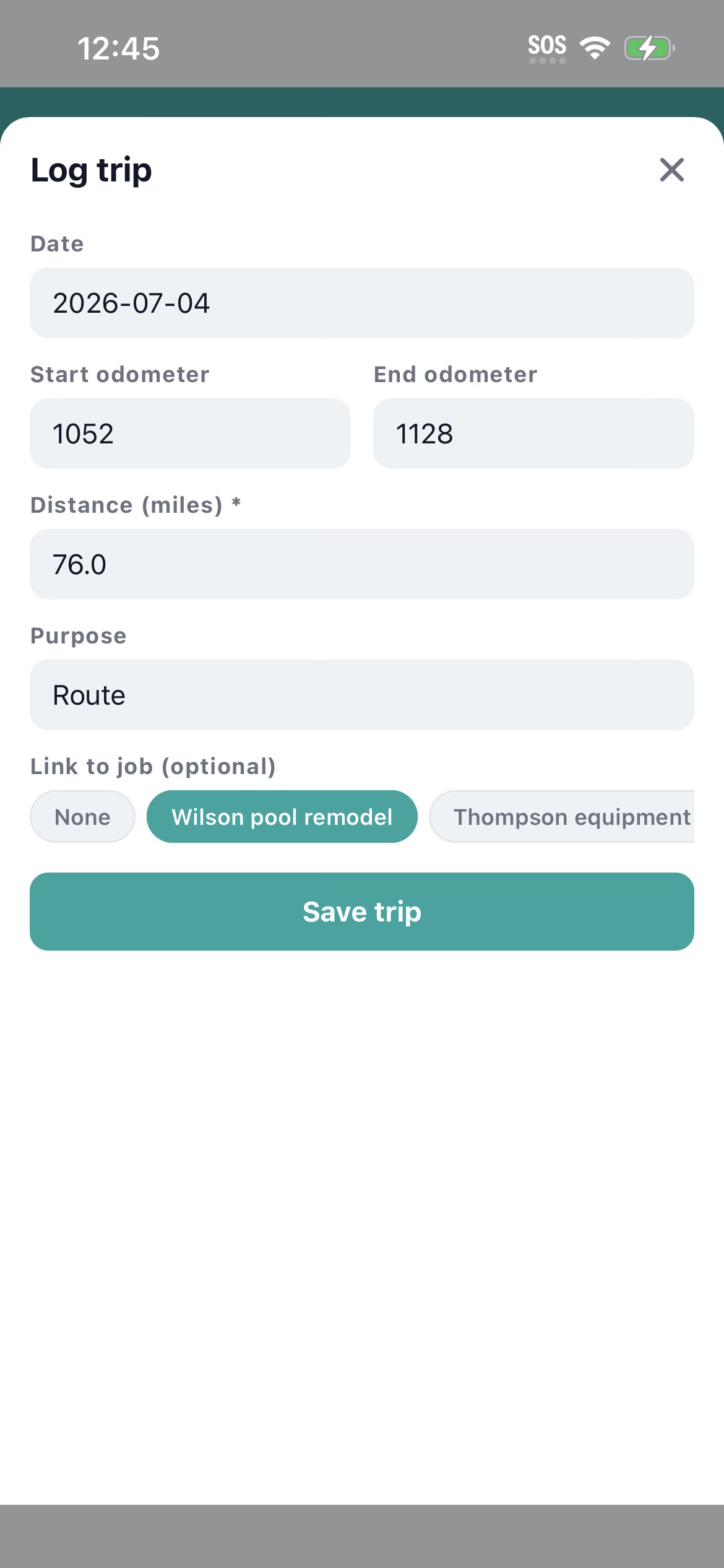 Workhand mileage tracker summary by driver and job